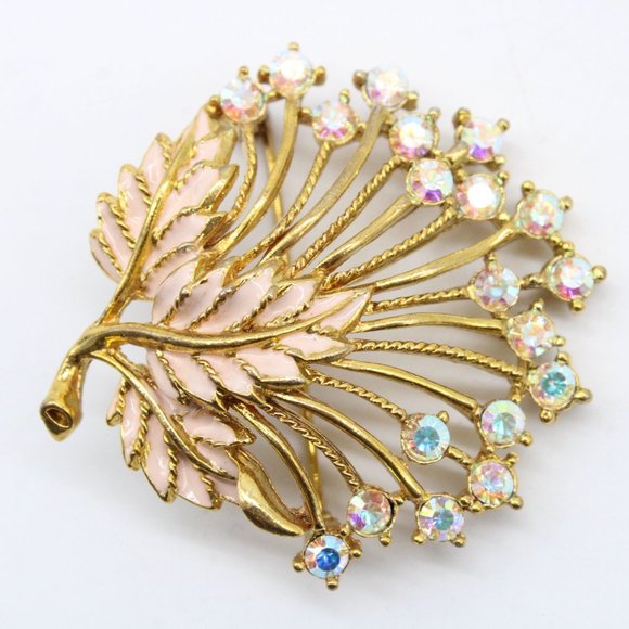 Vintage Mient Brooch/Pin Gold Iridescent Rhinestone Enamel Flower Bouquet Signed - Picture 3 of 6